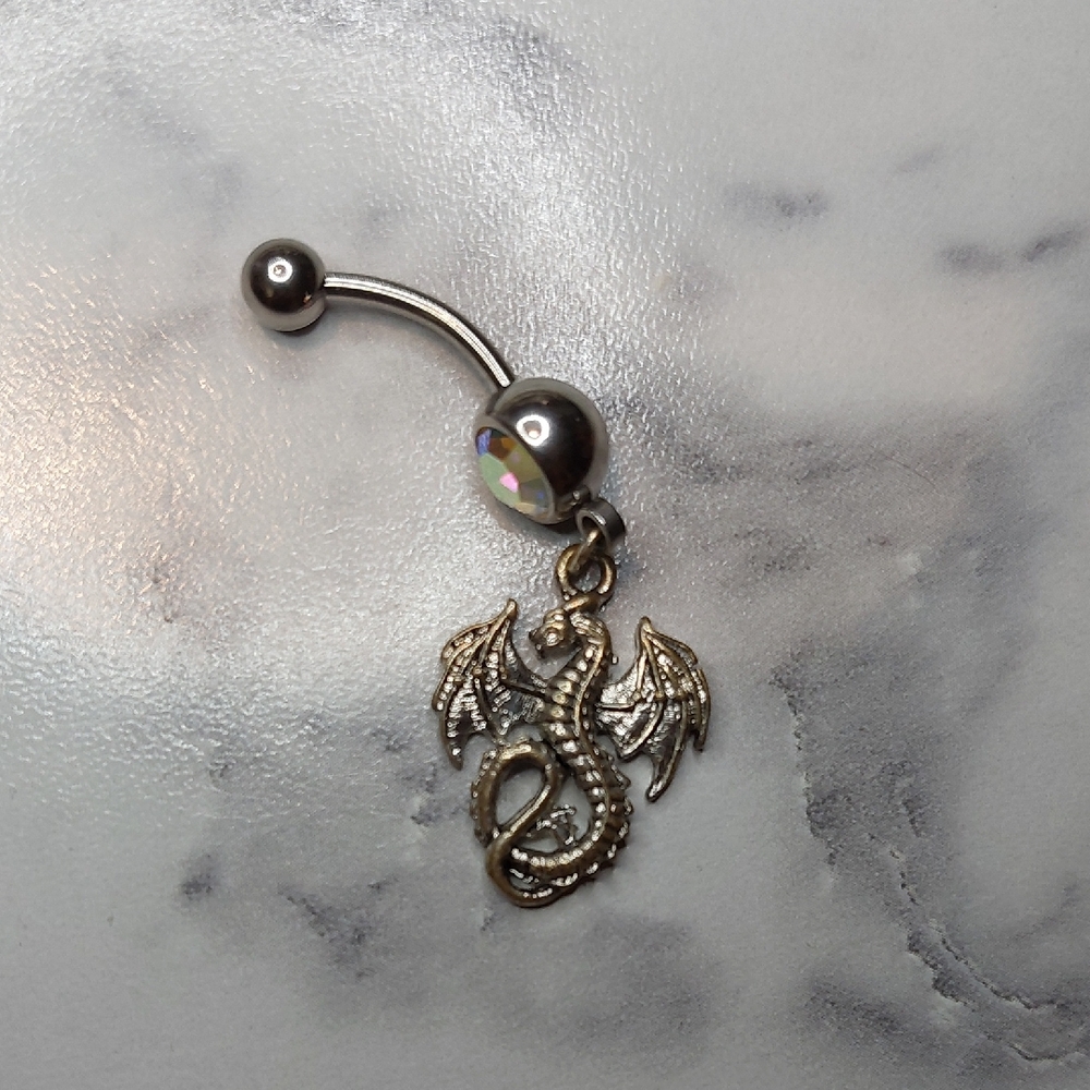 NWOT Beautiful Dragon Belly Button Jewelry With Rainbow Gem